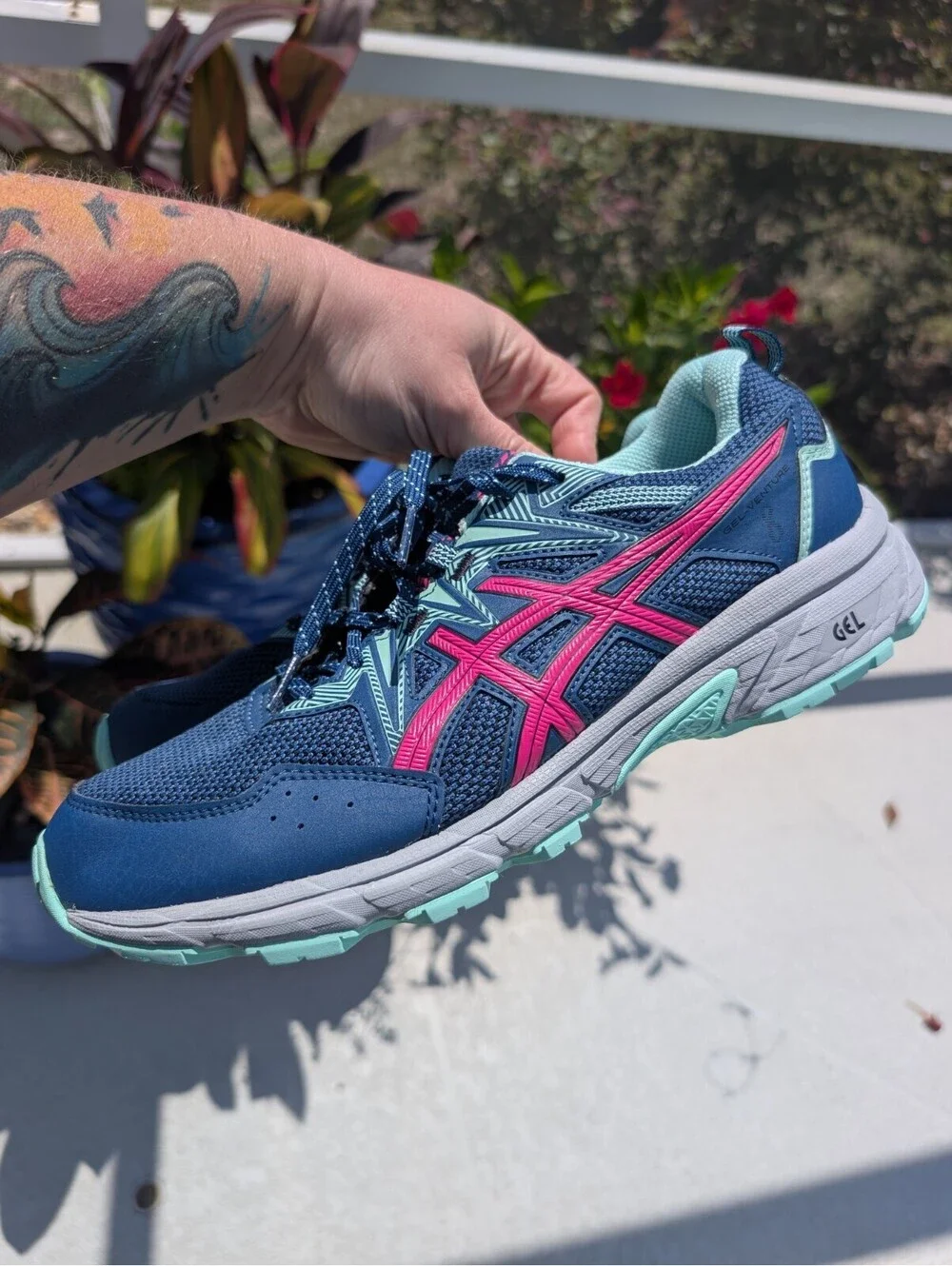 ASICS GEL-Venture 8 Blue Pink Women's Size 11.5 W Wide Trail Running Shoes